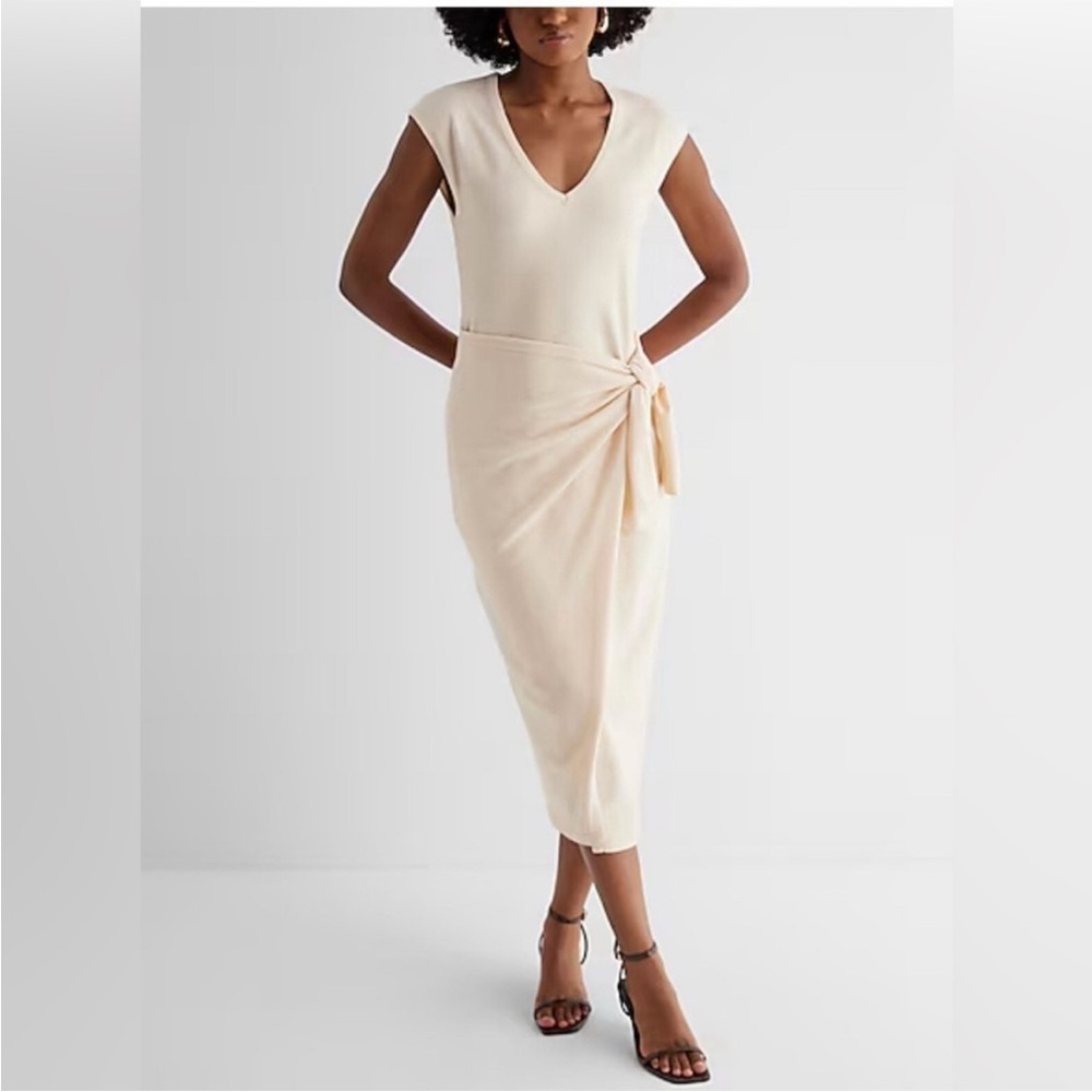 NWT Express Cream faux Wrap Dress